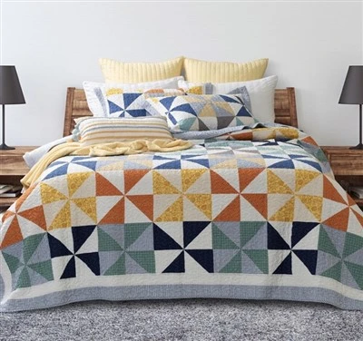Ensemble de courtepointe en coton patchwork Pinwheel